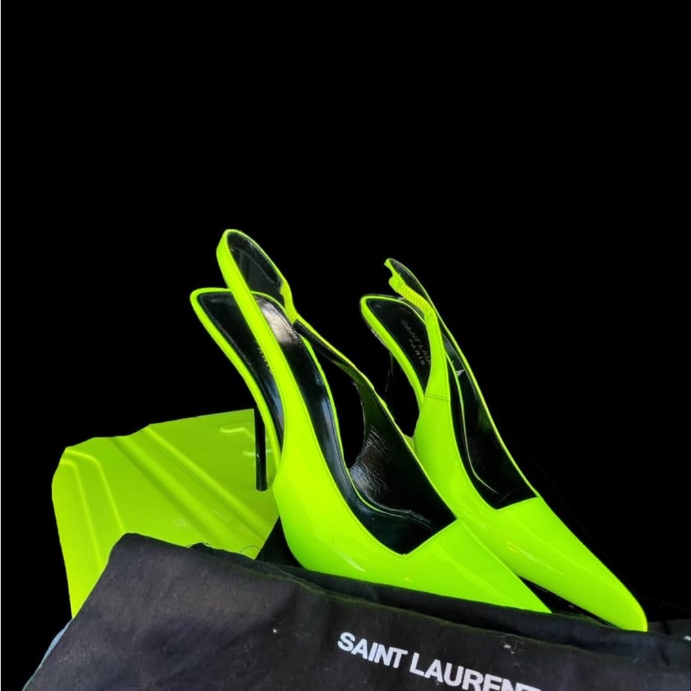 Saint Laurent Vibrant Neon Green Paloma Slingback Heels